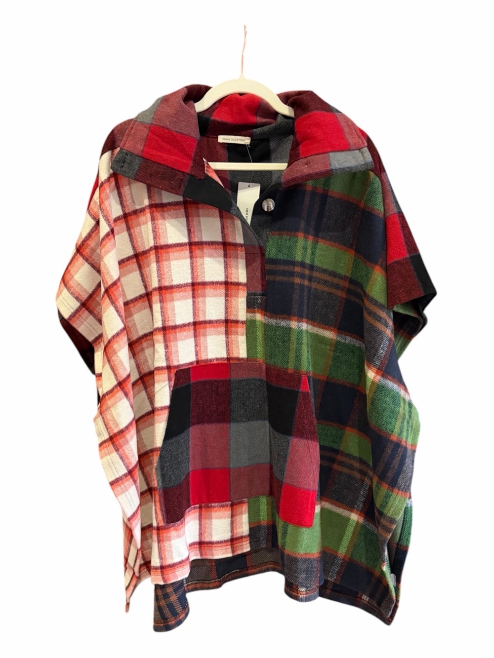NWT Urban Outfitters Dale Mixed Plaid Patchwork Ponco Upcycled OS